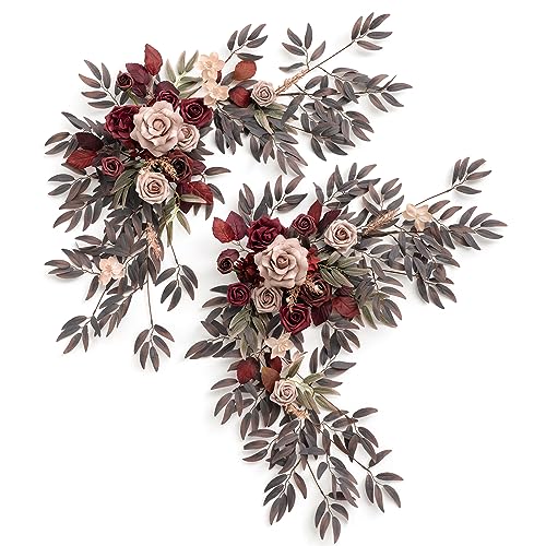 Product: Ling's Moment 2PCS Artificial Floral Swags Centerpieces Burgundy Wedding Flower Greenery Arrangements for Sweetheart/Head Table Decor Car Wall Window Arch Garden Decor Burgundy & Dusty Rose Maroon