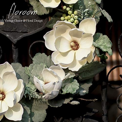 Silky Flower Store Artificial White Magnolia Wreath, Floroom Floral Wreath Front Door Decor, Grapevine Base, 18inches 7 7 Product: Floroom Floral Wreath, 18" Artificial White Magnolia Wreath for Front Door Wedding Decorations Wall Decor