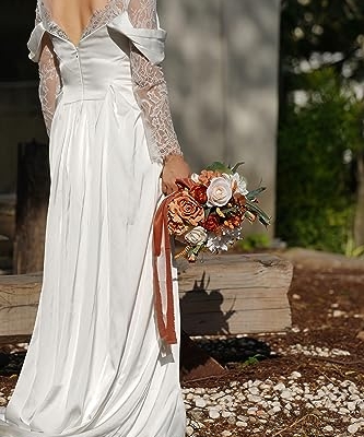 Silky Flower Store Burnt Orange Bridal Bouquet Artificial Flowers, Fall Wedding Bouquet, BENCENTRE, 10 Inch 9 9 Product: BENCENTRE 10 Inch Burnt Orange Bridal Bouquet,Fall Wedding Bouquet,Bride Bouquets for Wedding Ceremony Anniversary, Party and French Rustic Vintage Wedding,Artificial Flowers
