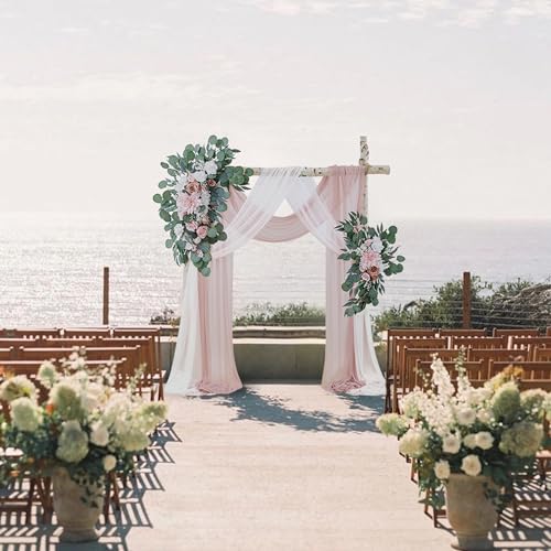 Product: Fsslower Wedding Arch Flowers with Drape Kit (Pack of 4) - 2pcs Artificial Flower Swag with 2pcs Draping Fabric for Wedding Ceremony Arbor and Reception Backdrop Decoration (Blush & White)