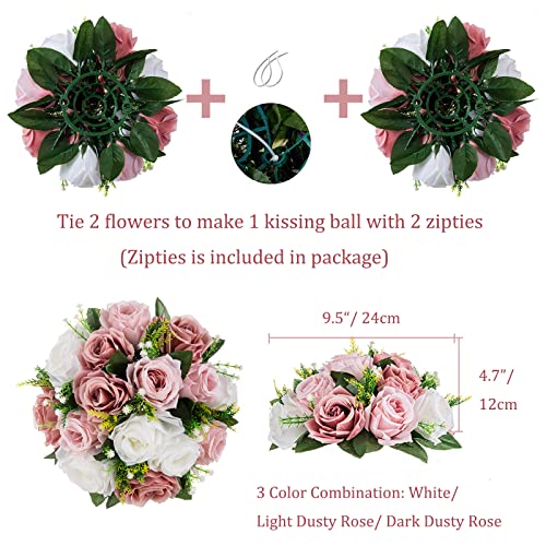 Product: BLOSMON Dusty Rose Flowers Centerpieces: 10 Pieces Pink Roses Artificial Flowers Balls for Wedding Dinning Table - Fake Silk Kissing Floral Arrangements for Home Party Event Decor
