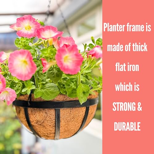 Silky Flower Store Outdoor Hanging Planter Baskets, Coco Liner Metal Round Flower Pots, 6 Pack, 12 Inch 7 7 Product: LaLaGreen Outdoor Hanging Baskets for Plants (6 Pack, 12 Inch) Medium Hanging Planter with Coco Liner, Flat Iron Metal Round Plant Flower Pots for Deck Patio Porch Garden Balcony Outside Decoration