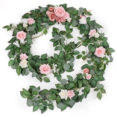 Product: OnlyBloom 9FT Eucalyptus Garland with Flowers, Artificial Flowers Garland Table Runner Decor Arch Backdrop Head Table Decorations for Wedding Sweetheart Table Centerpieces(Blush Pink)