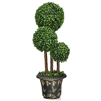 Product: Goplus 3 Ft Artificial Boxwood Topiary Tree, Fake Greenery Plants Triple Ball Tree, Leaves & Cement-Filled Plastic Flower Pot Decorative Trees for Home, Office, Indoor and Outdoor Use