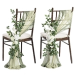 Product: Ling's Moment 8 Wedding Chair Decorations Aisle Pew Church Artificial Flowers Greenery Swag White Sage Green Bench Ceremony Reception Floral Faux Backdrop Rose Arrangements Party Outdoor Decorations