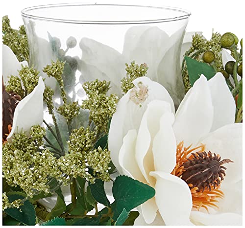 Silky Flower Store Artificial Magnolia Candelabrum Silk Flower Arrangement, Faux Green Floral Decor, 14 x 14 x 6.5 In. 3 3 Product: Nearly Natural Magnolia Candelabrum Silk Flower Arrangement Artificial Plant, 14 In. W x 14 In. D x 6.5 In. H, Green