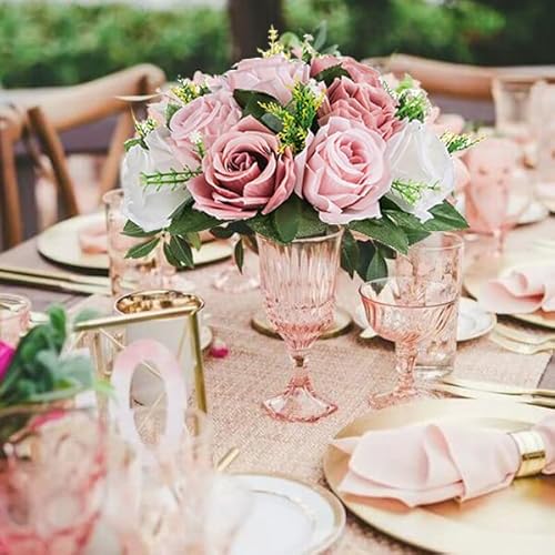 Product: BLOSMON Dusty Rose Flowers Centerpieces: 10 Pieces Pink Roses Artificial Flowers Balls for Wedding Dinning Table - Fake Silk Kissing Floral Arrangements for Home Party Event Decor
