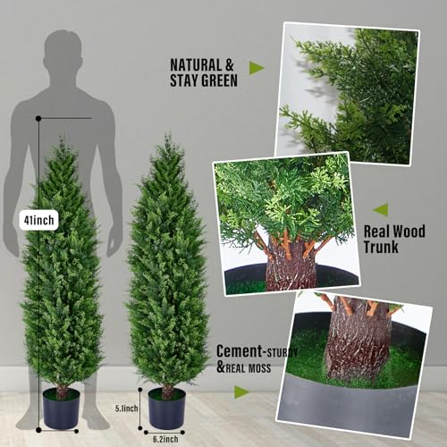Product: Artificial Cedar Topiary Trees, Set of 2 Lifelike Faux Pruned Cypress with Heavy-Duty Planters – UV-Resistant Outdoor Artificial Shrubs for Indoor/Outdoor Decor (40 Inches)