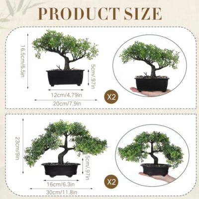 Product: Jexine 4 Pack Artificial Bonsai Tree, Indoor Small Fake Plants in Pots for Home Table Office Desk Bathroom Shelf Bookshelf Bedroom Living Room Farmhouse Decorations