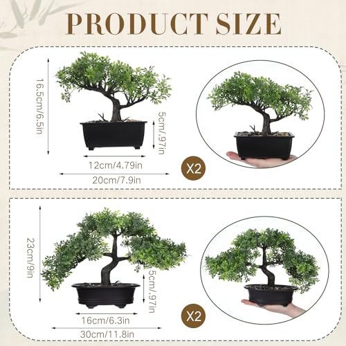 Product: Jexine 4 Pack Artificial Bonsai Tree, Indoor Small Fake Plants in Pots for Home Table Office Desk Bathroom Shelf Bookshelf Bedroom Living Room Farmhouse Decorations