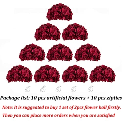 Product: BLOSMON Hydrangea Artificial Flowers Ball Centerpieces 10 Pcs Burgundy Fake Flowers Silk Hydrangea Flower Balls Faux Hydrangeas Floral Arrangements Bouquet for Wedding Home Room Table Decoration