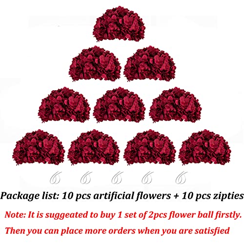 Product: BLOSMON Hydrangea Artificial Flowers Ball Centerpieces 10 Pcs Burgundy Fake Flowers Silk Hydrangea Flower Balls Faux Hydrangeas Floral Arrangements Bouquet for Wedding Home Room Table Decoration
