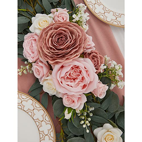 Silky Flower Store Artificial Eucalyptus Garland with Flowers, Burgundy Blush Wedding Decor, 9FT 4 4 Product: OnlyBloom 9FT Eucalyptus Garland with Flowers, Artificial Flowers Garland Table Runner Decor Arch Backdrop Head Table Decorations for Wedding Sweetheart Table Centerpieces(Burgundy & Blush)