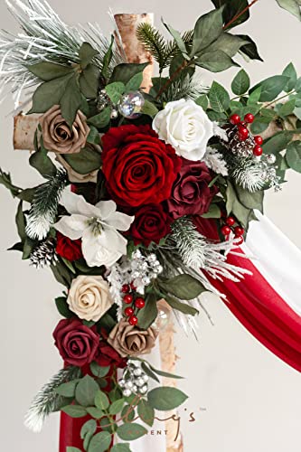 Silky Flower Store Christmas Artificial Wedding Arch Flowers Kit, Hanging Floral Swags, Chiffon Drapes, Ceremony Backdrop, 5ft W x 6.5ft H Arch 2 2 Product: Ling's Moment Christmas Artificial Wedding Arch Flowers Kit Pack of 4, 2pcs Hanging Flower Arrangement 2pcs Chiffon Drapes Ceremony Reception Fake Rose Arbor Backdrop Floral Party Outdoor Decorations