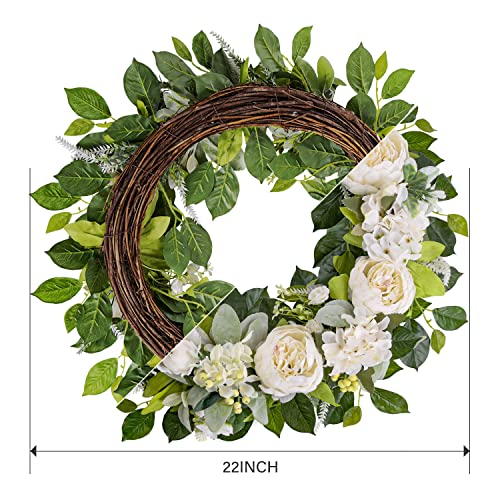 Silky Flower Store Artificial Peony Spring Wreath, Handmade White Blooming Flower Wreath, Front Door Decor, 22-24 inch 2 2 Product: TechKen Peony Spring Wreaths for Front Door Outside 22-24 inch Handmade Artificial Blooming Flower Wreath for Indoor Outdoor Wall Window Decorations Door Wreath