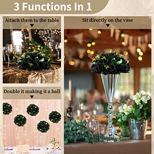 Silky Flower Store Artificial Black Roses Bouquet, Black Hydrangea Faux Flowers, 6 Pcs, 15 Heads, Decorative Base, 20cm 4 4 Product: NUPTIO Black Roses Artificial Flowers Pcs of 6 Fake Flower Bouquet Black Hydrangea Flowers Artificial, 15 Heads Fake Roses with Base, Real Looking Black Artificial Flowers (Black)