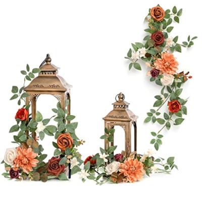 Product: Ling's Moment 6Pack 1.8ft Artificial Flowers Garland Terracotta Lantern Flower Centerpieces Burnt Orange Wedding Aisle Decor Chair Flowers Arch Floral for Mantel Signs DIY Table Window Cake Decoration