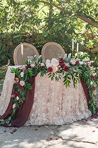 Silky Flower Store Spring Flower Garland, Wedding Arch Flowers, Eucalyptus Rose Artificial Floral Garland, Mantle Table Decor, Marsala, 9FT 4 4 Product: Ling's Moment 9FT Spring Flower Garland - Wedding Arch Flowers, Eucalyptus & Rose, Artificial Floral Garland for Mantle - Sweetheart Table Decor for Reception, Backdrop Decorations, Marsala