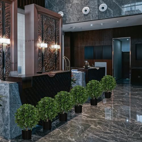 Product: Gonuien 20" Outdoor Evergreens in Outdoor Artificial Shrub Potted Plant Plant for Indoor Porch of Home and Office 2 Pieces a Set Topiary Trees Faux Boxwood
