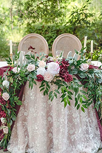 Silky Flower Store Spring Flower Garland, Wedding Arch Flowers, Eucalyptus Rose Artificial Floral Garland, Mantle Table Decor, Marsala, 9FT 6 6 Product: Ling's Moment 9FT Spring Flower Garland - Wedding Arch Flowers, Eucalyptus & Rose, Artificial Floral Garland for Mantle - Sweetheart Table Decor for Reception, Backdrop Decorations, Marsala