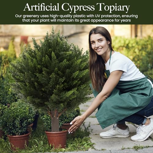 Product: AUMMOOH 15.7 inch Height Set of Two Artificial Cypress Topiary – Breathe Life & Lushness into Any Space – Lifelike – UV-Resistant Great for Indoors & Outdoor - Easy to Install – Fade-Proof