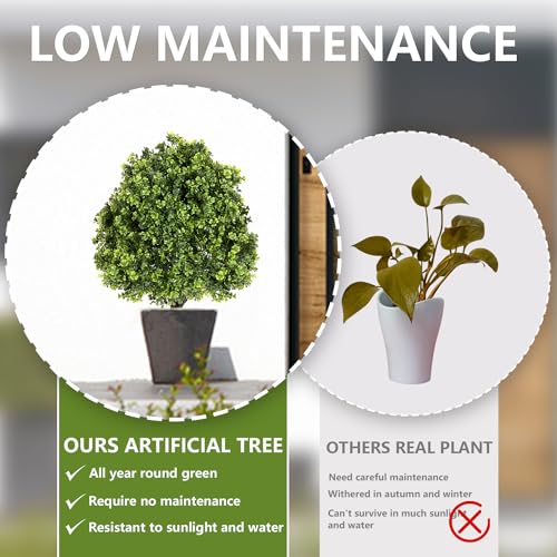 Silky Flower Store Artificial Boxwood Topiary Trees Set of 2, Outdoor UV Resistant Faux Evergreen Shrubs, Front Porch Planter Decor, 27in 2 2 Product: Azoco 27“ Realistic Artificial Boxwood Topiary Trees Set of 2, Faux Boxwood Plants Outdoor UV-Resistant, No Maintenance Curb Appeal Fake Evergreen Bushes & Shrubs for Front Porch Outside Planter Decor