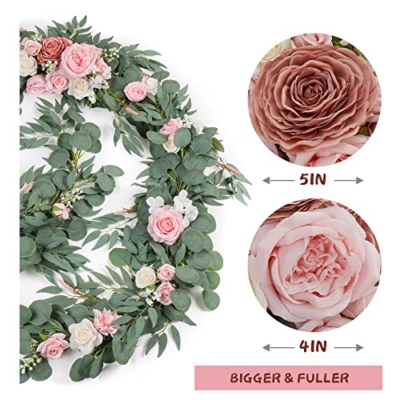 Silky Flower Store Artificial Eucalyptus Garland with Flowers, Burgundy Blush Wedding Decor, 9FT 9 9 Product: OnlyBloom 9FT Eucalyptus Garland with Flowers, Artificial Flowers Garland Table Runner Decor Arch Backdrop Head Table Decorations for Wedding Sweetheart Table Centerpieces(Burgundy & Blush)