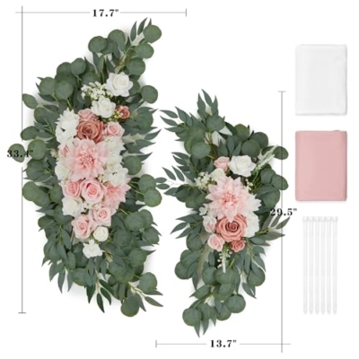 Product: Fsslower Wedding Arch Flowers with Drape Kit (Pack of 4) - 2pcs Artificial Flower Swag with 2pcs Draping Fabric for Wedding Ceremony Arbor and Reception Backdrop Decoration (Blush & White)