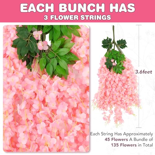 Silky Flower Store Artificial Hanging Wisteria Flowers, Pink Faux Garland, Satin Bloom Vine, 3.6ft 1 1 Product: Alotiki Wisteria Hanging Flowers,Fake Hanging Flowers,Wisteria artificiales Garland for Home Wedding Arch Floral Party Garden Ceremony Outdoor Decor,3.6 feet Long(75,Pink)