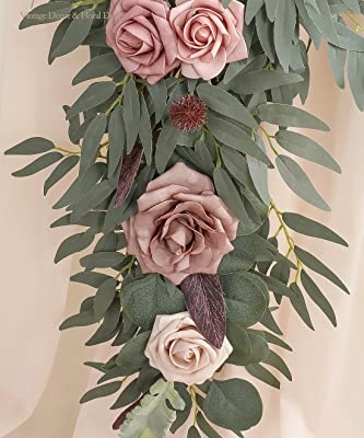 Silky Flower Store Artificial Eucalyptus Garland with Flowers, Dusty Rose Mauve, 6ft, 13.75in width, 3.5in height 11 11 Product: Floroom 6ft Artificial Eucalyptus Garland with Flowers Fake Greenery Faux Floral Vine Garland for Table Decor Wedding Centerpieces Bridal Shower Party Decorations, Dusty Rose & Mauve