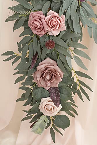 Silky Flower Store Artificial Eucalyptus Garland with Flowers, Dusty Rose Mauve, 6ft, 13.75in width, 3.5in height 5 5 Product: Floroom 6ft Artificial Eucalyptus Garland with Flowers Fake Greenery Faux Floral Vine Garland for Table Decor Wedding Centerpieces Bridal Shower Party Decorations, Dusty Rose & Mauve