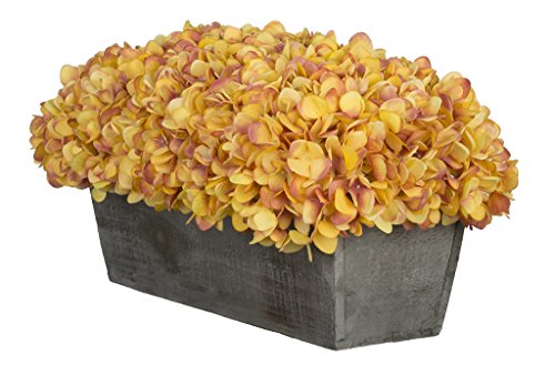 Product: House of Silk Flowers Artificial Hydrangeas in Grey-Washed Wood Ledge (Gold/Burgundy)