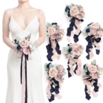 Product: Ling's Moment Artificial Flowers Dusty Rose & Navy Blue Bridesmaid Bouquet Set of 6, Wedding Flowers Bouquets for Bridesmaids, 7 Inch Bridal Bouquets for Bridesmaids, Wedding, Ceremony, etc