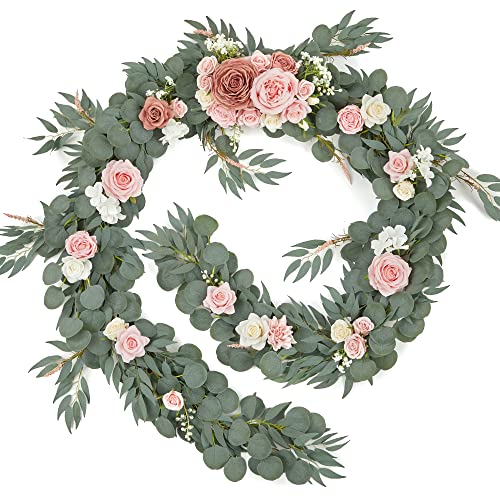 OnlyBloom 9FT Eucalyptus Garland with Flowers, Artificial Flowers Garland Table Runner Decor Arch Backdrop Head Table Decorations for Wedding Sweetheart Table Centerpieces(Burgundy & Blush) - Artificial Flower Arrangements Product: OnlyBloom 9FT Eucalyptus Garland with Flowers, Artificial Flowers Garland Table Runner Decor Arch Backdrop Head Table Decorations for Wedding Sweetheart Table Centerpieces(Burgundy & Blush)