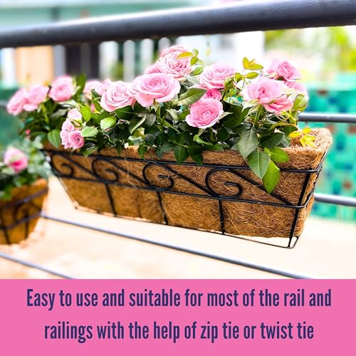 Product: LaLaGreen Wall Mounted Planters - 16 Inch, 4 Pack Window Flower Boxes Basket Outdoor, Balcony Planter Over The Rail, Deck Railing Hanging with Coco Liners, Metal Horse Troughs Fence Patio Porch