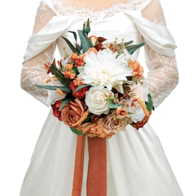 Product: BENCENTRE 10 Inch Burnt Orange Bridal Bouquet,Fall Wedding Bouquet,Bride Bouquets for Wedding Ceremony Anniversary, Party and French Rustic Vintage Wedding,Artificial Flowers