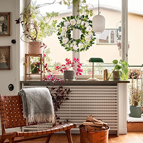 Silky Flower Store Artificial Peony Spring Wreath, Handmade White Blooming Flower Wreath, Front Door Decor, 22-24 inch 5 5 Product: TechKen Peony Spring Wreaths for Front Door Outside 22-24 inch Handmade Artificial Blooming Flower Wreath for Indoor Outdoor Wall Window Decorations Door Wreath
