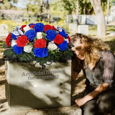 Silky Flower Store Artificial Cemetery Flowers Headstone Flower Saddle, Memorial Grave Decorations Vibrant Roses Carnation, 35 Flowers 2 Butterflies, 32.5cm 16 16 Product: Saxili Artificial Cemetery Flowers - Headstone Flower Saddle -Memorial Day Flower for Grave Decorations - Realistic Vibrant Roses Carnation