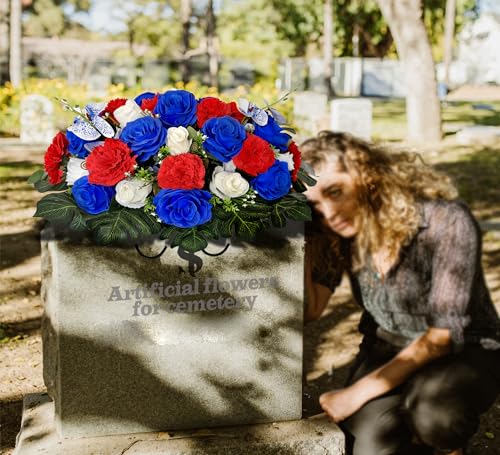 Silky Flower Store Artificial Cemetery Flowers Headstone Flower Saddle, Memorial Grave Decorations Vibrant Roses Carnation, 35 Flowers 2 Butterflies, 32.5cm 7 7 Product: Saxili Artificial Cemetery Flowers - Headstone Flower Saddle -Memorial Day Flower for Grave Decorations - Realistic Vibrant Roses Carnation