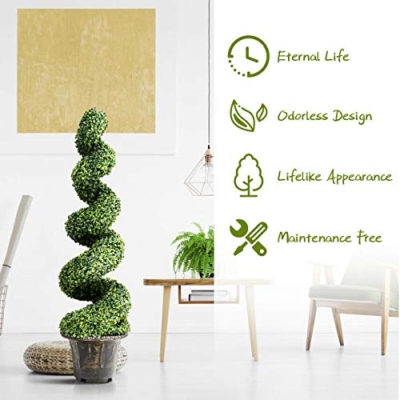 Silky Flower Store Artificial Boxwood Spiral Topiary Tree, Faux Greenery Home Garden Decor, 4 Ft 11 11 Product: GOPLUS 4 Ft Artificial Boxwood Spiral Topiary Tree - Lifelike Fake Greenery for Home & Garden Decor