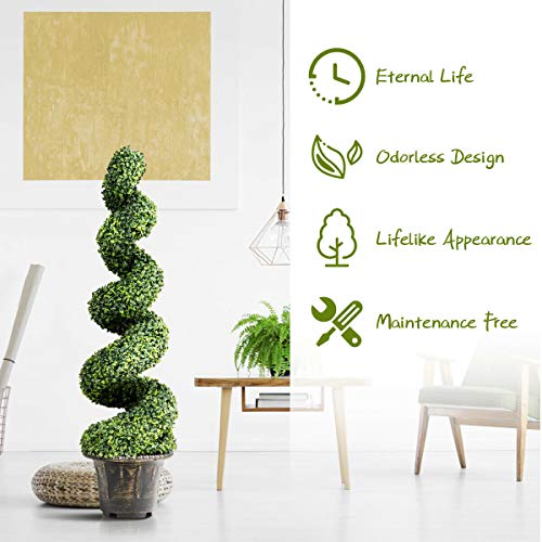 Silky Flower Store Artificial Boxwood Spiral Topiary Tree, Faux Greenery Home Garden Decor, 4 Ft 3 3 Product: GOPLUS 4 Ft Artificial Boxwood Spiral Topiary Tree - Lifelike Fake Greenery for Home & Garden Decor