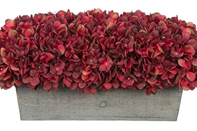 Product: House of Silk Flowers Artificial Hydrangeas in Grey-Washed Wood Ledge (Burgundy)