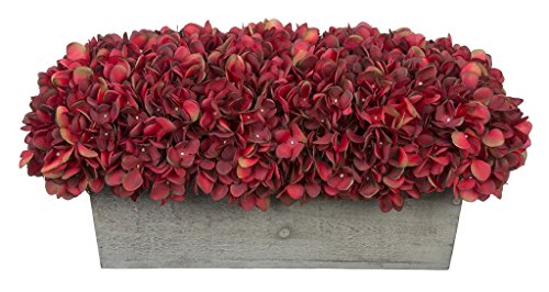 Product: House of Silk Flowers Artificial Hydrangeas in Grey-Washed Wood Ledge (Burgundy)