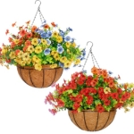 Product: Mecai 2 Pack 12 inch Hanging Plant Basket with Artificial Flowers for Outdoor Spring Decor, Lifelike Silk Floral Arrangement for Porch Garden Balcony and Home Patio Yard Decor(Multicolor)