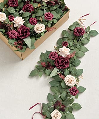 Silky Flower Store Artificial Flower Garland Marsala Blush, 6 Pack 2ft Faux Floral Wreaths, 12ft Joinable Centerpieces, 2ft 8 8 Product: Ling's Moment 6Pack 2ft Artificial Flowers Garland Marsala & Blush Lantern Flower Centerpieces Burgundy Wedding Aisle Decor Chair Flowers Arch Floral for Signs DIY Table Wall Window Cake Decoration