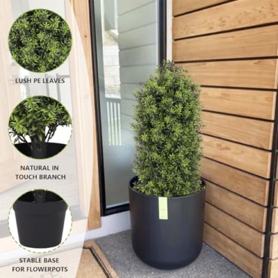 Silky Flower Store Artificial Boxwood Topiary Trees Set of 2, UV Resistant Faux Plants, Indoor Outdoor Decor, 3ft 9 9 Product: Aoutyers 3ft Artificial Boxwood Topiary Trees Set of 2 - UV Resistant Faux Plants for Outdoor/Indoor, Fake Bushes and Shrubs for Front Porch, Planter, Patio - No Maintenance Curb Appeal Plants