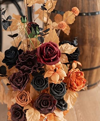 Silky Flower Store Fall Artificial Flower Arrangements, Wedding Arch Decorations, Pumpkin Orange Black Faux Florals, 2 Piece Set 41cm 10 10 Product: Ling's Moment 41" Tall Fall Free Standing Artificial Flowers Arrangements 2 pcs Wedding Arch Altar Stage Decorations Classic Halloween Wedding for Ceremony Reception Church Backdrop Outdoor Party