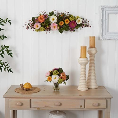 Silky Flower Store Mixed Mini Peony Silk Flower Centerpiece, Artificial Floral Arrangement, Rustic Twig Base, 34W x 10D x 6.5H 11 11 Product: Nearly Natural 4665 Mixed Mini Peony Centerpiece Silk Flower Arrangement,10"D x 34"W x 6.5"H