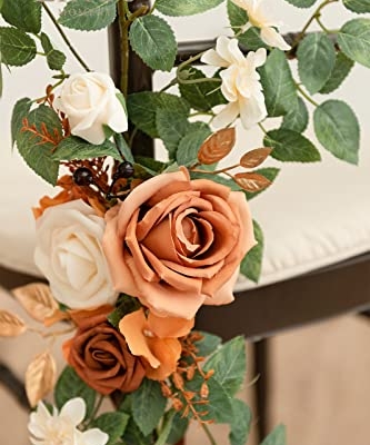 Silky Flower Store Fall Wedding Chair Decorations, Aisle Pew Swag Artificial Flowers, Sunset Terracotta Orange Rose Greenery, 8 Pack 32.5cm 10 10 Product: Ling's Moment 8 Fall Wedding Chair Decorations Aisle Pew Church Artificial Flowers Greenery Swag Sunset Terracotta Orange Bench Ceremony Reception Floral Rose Arrangements Party Outdoor Decorations