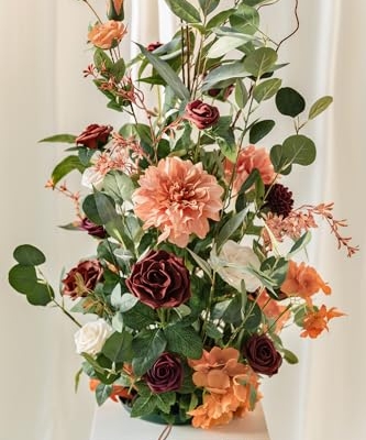 Silky Flower Store Tall Artificial Flower Arrangement, Sunset Terracotta Wedding Arch Decor, Free Standing Faux Floral Pair, 41in 8 8 Product: Ling's Moment 41" Tall Fall Free Standing Artificial Flowers Arrangements 2 pcs Wedding Arch Altar Stage Decorations Sunset Terracotta For Ceremony Reception Church Backdrop Outdoor Aisle Floral Party